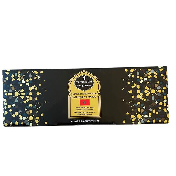 Set of 4 Moroccan Tea Glasses Hand Painted Gold Floral Motif 6oz New - Picture 10 of 16